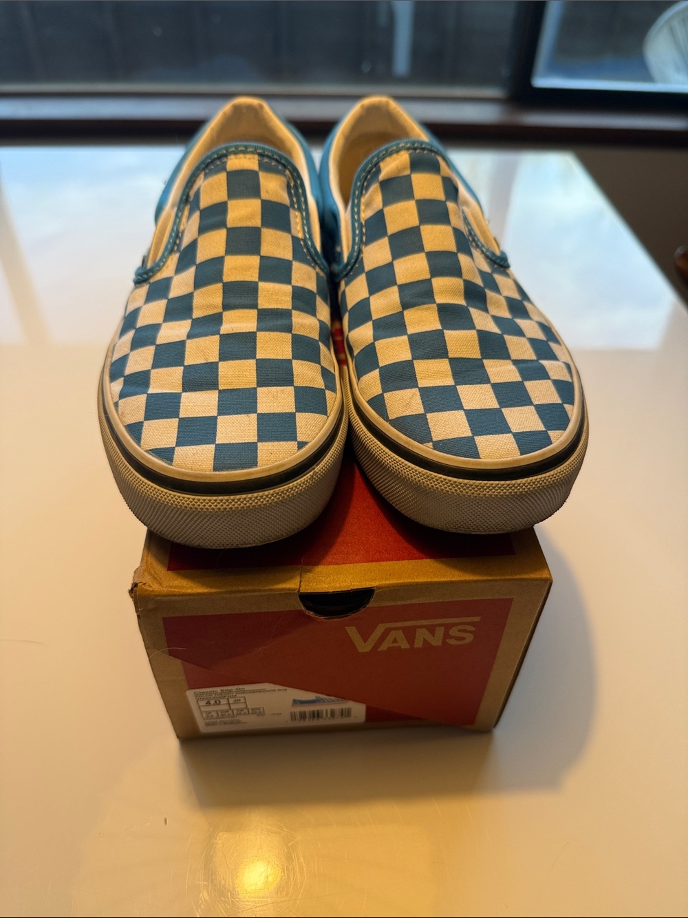Vans Kids Blue and White Checkerboard Classic Slip-On Sneakers